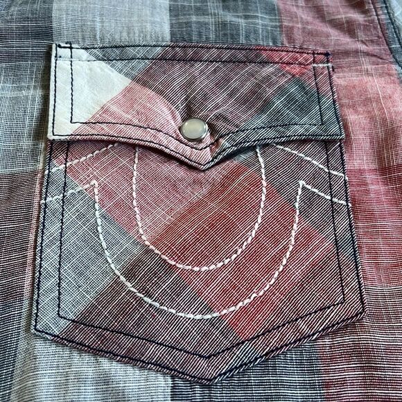 True Religion Western Woven Short Sleeve Button Shirt size L EUC - Picture 3 of 9